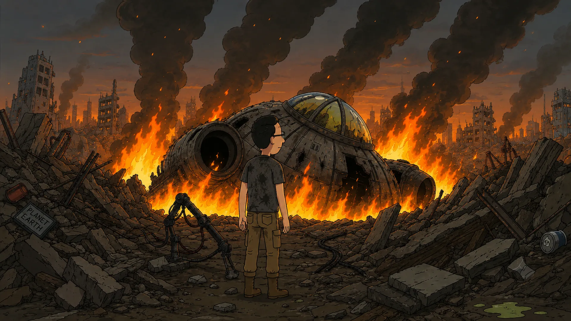 Me standing before a burning wreck
